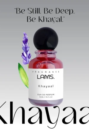 Lams Khayaal Eau de Parfum 50ml perfume bottle with lavender design